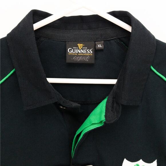 Guinness Polo Shirt Men’s XL Black Patch Logo Harp Pubwear Graphic Beer Shirt - Picture 2 of 12